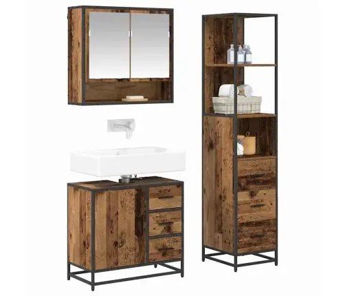 Vannitoa Mööbleset Sahtliga Riiuliga 3 Pcs Vana Puit Tehispuit