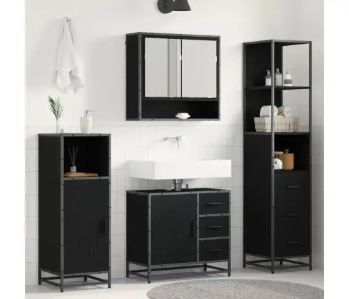 Vannas Istabas Mēbeļu Komplekts Ar Plauktu 3 Pcs Melns Ozolkoks Vidaxl