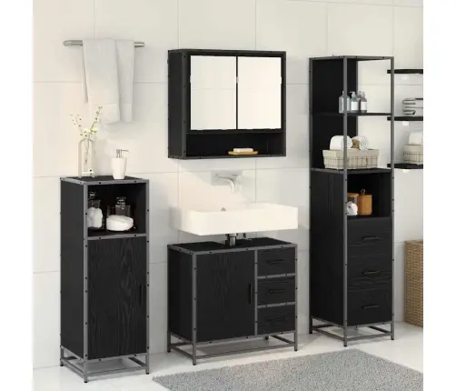 Vannas Istabas Mēbeļu Komplekts Ar Plauktu 3 Pcs Melns Ozolkoks Vidaxl