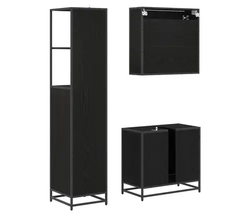 Vannas Istabas Mēbeļu Komplekts Ar Plauktu 3 Pcs Melns Ozolkoks Vidaxl
