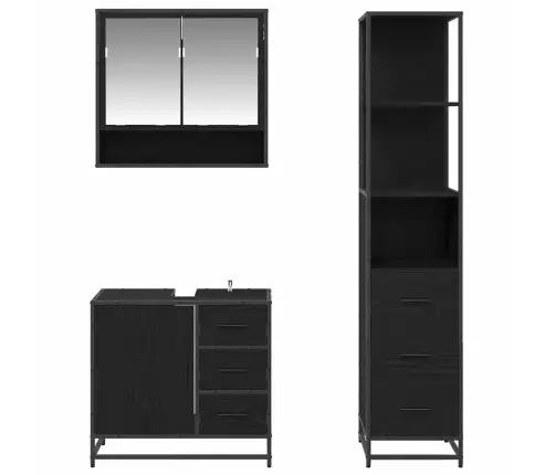 Vannas Istabas Mēbeļu Komplekts Ar Plauktu 3 Pcs Melns Ozolkoks Vidaxl
