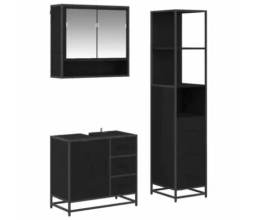 Vannas Istabas Mēbeļu Komplekts Ar Plauktu 3 Pcs Melns Ozolkoks Vidaxl