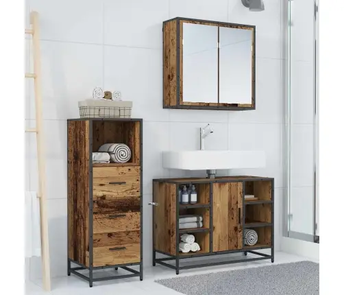 Vonios Baldų Rinkinys 3 Pcs Senovinis Medis Apdirbta Mediena