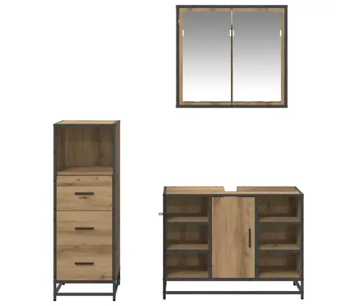 Vonios Baldų Rinkinys 3 Pcs Artisano Ąžuolo Apdirbta Mediena