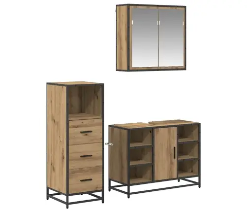 Vonios Baldų Rinkinys 3 Pcs Artisano Ąžuolo Apdirbta Mediena