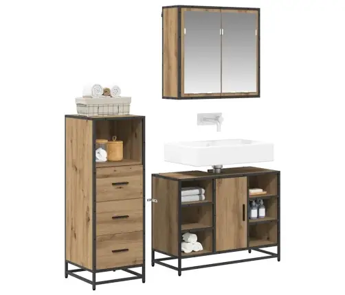 Vonios Baldų Rinkinys 3 Pcs Artisano Ąžuolo Apdirbta Mediena