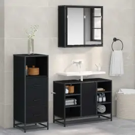 Vannitoa Mööbleset 3 Pcs Must Tamm 80 X 33 X 60 Cm Tehispuit
