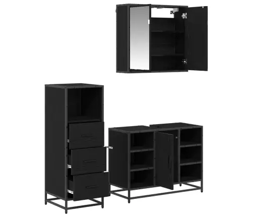 Vonios Baldų Rinkinys 3 Pcs Juodas Ąžuolas Apdirbta Mediena