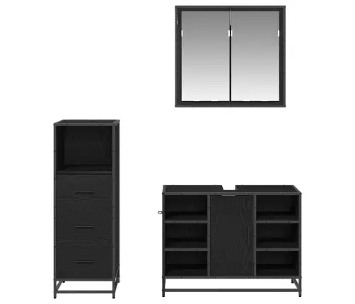 Vonios Baldų Rinkinys 3 Pcs Juodas Ąžuolas Apdirbta Mediena