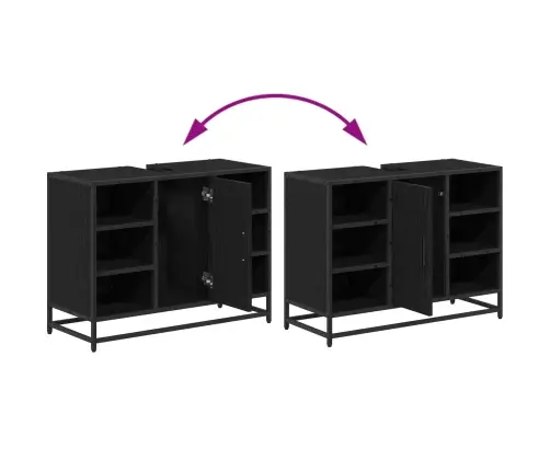 Vonios Baldų Rinkinys 3 Pcs Juodas Ąžuolas Apdirbta Mediena