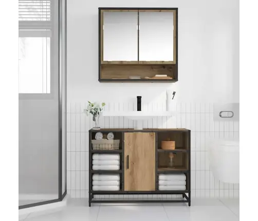 Vonios Baldų Rinkinys 2 Pcs Amatininkų Ąžuolas Apdirbta Mediena