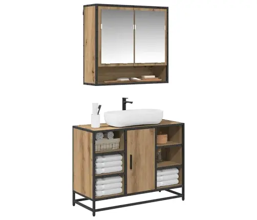 Vonios Baldų Rinkinys 2 Pcs Amatininkų Ąžuolas Apdirbta Mediena