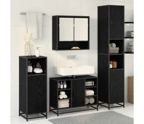 Vannas Istabas Mēbeļu Komplekts Ar Plauktu 4 Pcs Melns Ozolkoks Vidaxl