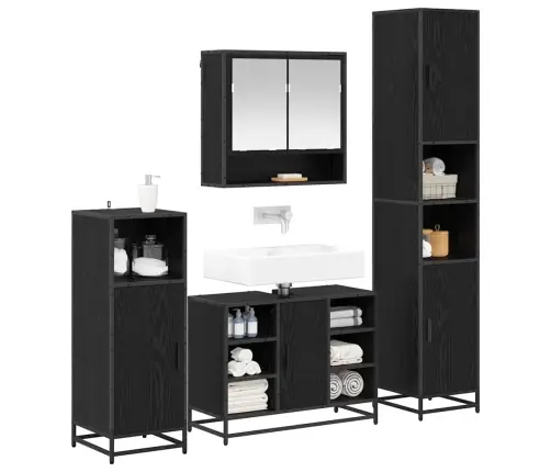 Vannas Istabas Mēbeļu Komplekts Ar Plauktu 4 Pcs Melns Ozolkoks Vidaxl