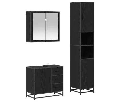 Vannas Istabas Mēbeļu Komplekts Ar Atvilktni 3 Pcs Melns Ozols Vidaxl