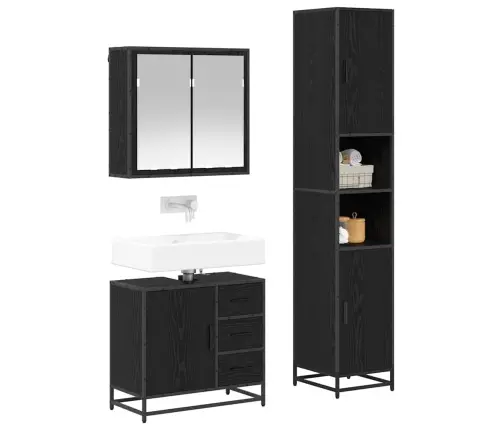 Vannas Istabas Mēbeļu Komplekts Ar Atvilktni 3 Pcs Melns Ozols Vidaxl