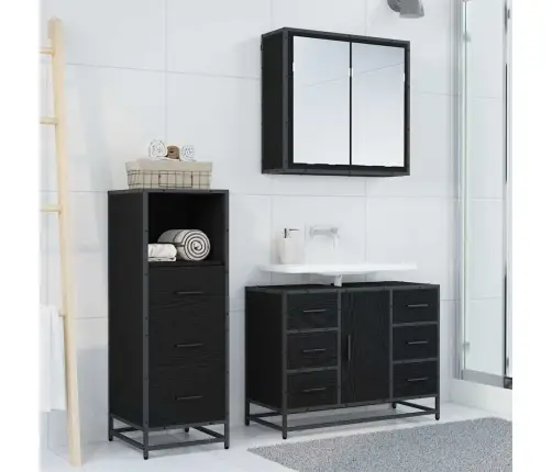 Vannas Istabas Mēbeļu Komplekts Ar Atvilktni 3 Pcs Melns Ozols Vidaxl