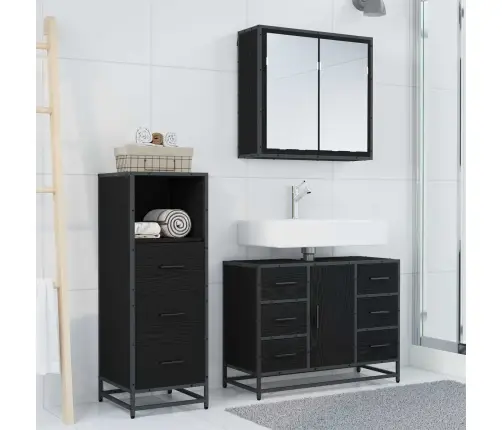 Vannas Istabas Mēbeļu Komplekts Ar Atvilktni 3 Pcs Melns Ozols Vidaxl