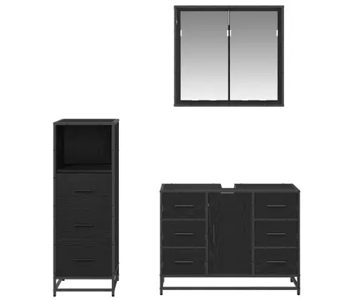 Vonios Baldų Rinkinys 3 Pcs Juodas Ąžuolas Apdirbta Mediena