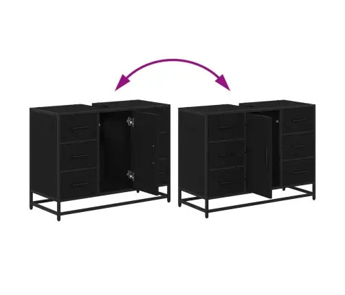 Vonios Baldų Rinkinys 3 Pcs Juodas Ąžuolas Apdirbta Mediena