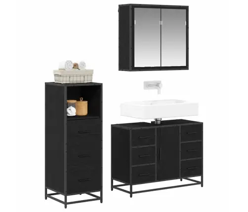 Vannas Istabas Mēbeļu Komplekts Ar Atvilktni 3 Pcs Melns Ozols Vidaxl