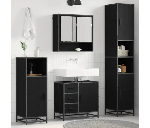 Vannas Istabas Mēbeļu Komplekts Ar Durvīm 3 Pcs Melns Ozols Vidaxl