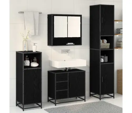 Vannas Istabas Mēbeļu Komplekts Ar Durvīm 3 Pcs Melns Ozols Vidaxl
