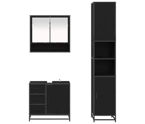 Vannas Istabas Mēbeļu Komplekts Ar Durvīm 3 Pcs Melns Ozols Vidaxl