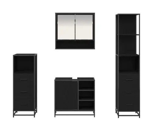 Vannas Istabas Mēbeļu Komplekts Ar Atvilktni 4 Pcs Melns Ozols Vidaxl