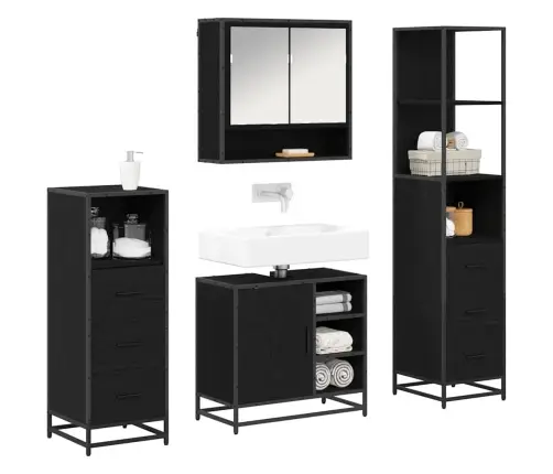 Vannas Istabas Mēbeļu Komplekts Ar Atvilktni 4 Pcs Melns Ozols Vidaxl