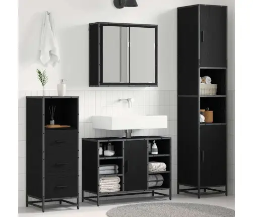 Vannitoa Mööbleset 3 Pcs Must Tamm 80 X 33 X 60 Cm Tehispuit