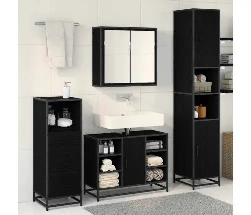 Vannitoa Mööbleset 3 Pcs Must Tamm 80 X 33 X 60 Cm Tehispuit