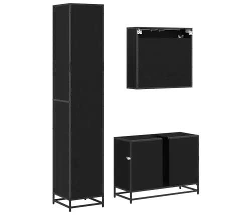 Vannitoa Mööbleset 3 Pcs Must Tamm 80 X 33 X 60 Cm Tehispuit