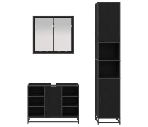 Vannitoa Mööbleset 3 Pcs Must Tamm 80 X 33 X 60 Cm Tehispuit