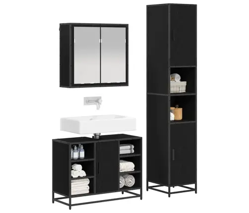 Vannitoa Mööbleset 3 Pcs Must Tamm 80 X 33 X 60 Cm Tehispuit