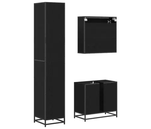 Vonios Baldų Rinkinys 3 Pcs Juodas Ąžuolas Apdirbta Mediena
