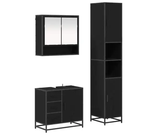 Vonios Baldų Rinkinys 3 Pcs Juodas Ąžuolas Apdirbta Mediena