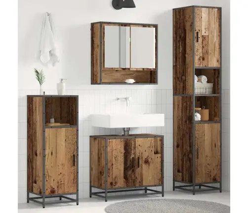 Vonios Baldų Rinkinys 3 Pcs Senovinis Medis Apdirbta Mediena