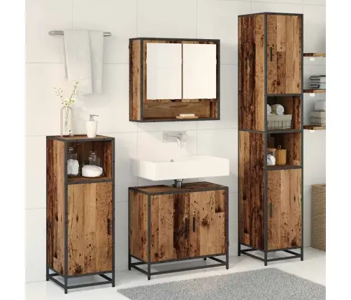 Vonios Baldų Rinkinys 3 Pcs Senovinis Medis Apdirbta Mediena