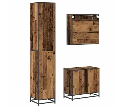 Vonios Baldų Rinkinys 3 Pcs Senovinis Medis Apdirbta Mediena