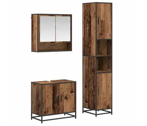 Vonios Baldų Rinkinys 3 Pcs Senovinis Medis Apdirbta Mediena