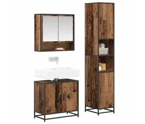 Vonios Baldų Rinkinys 3 Pcs Senovinis Medis Apdirbta Mediena