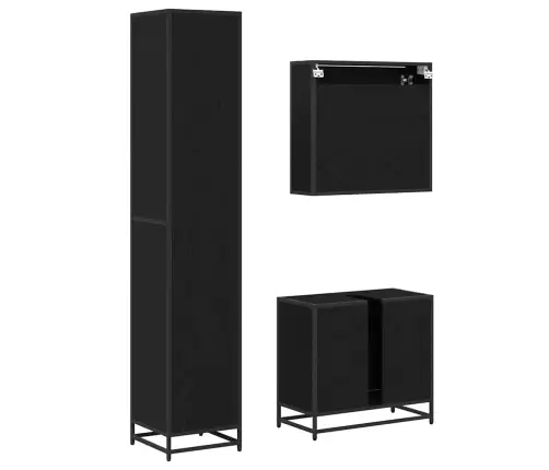Vannitoa Mööbleset Riiuliga Uksega 3 Pcs Must Tamm Tehispuit