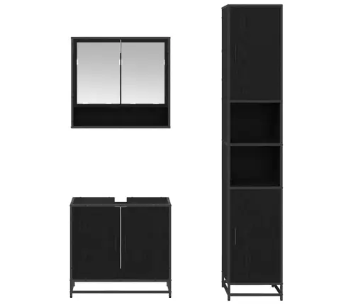 Vannitoa Mööbleset Riiuliga Uksega 3 Pcs Must Tamm Tehispuit