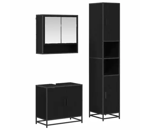 Vannitoa Mööbleset Riiuliga Uksega 3 Pcs Must Tamm Tehispuit