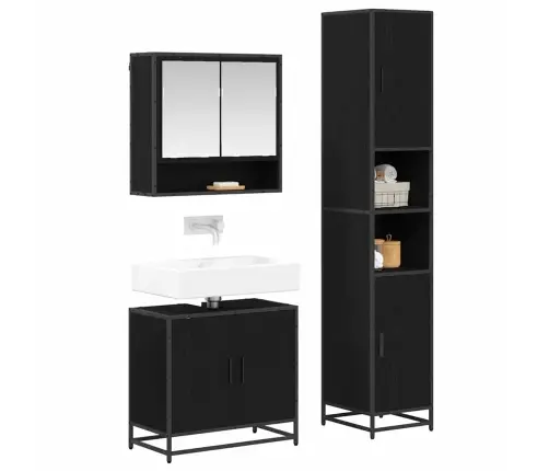 Vannitoa Mööbleset Riiuliga Uksega 3 Pcs Must Tamm Tehispuit