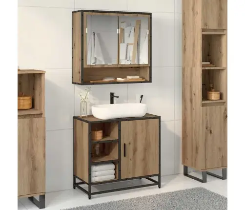 Vannitoa Mööbleset Sahtliga Riiuliga 2 Pcs Käsitööpuu Tehispuit