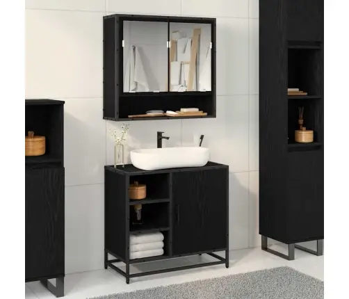 Vannas Istabas Mēbeļu Komplekts Ar Plauktu 2 Pcs Melns Ozolkoks Vidaxl