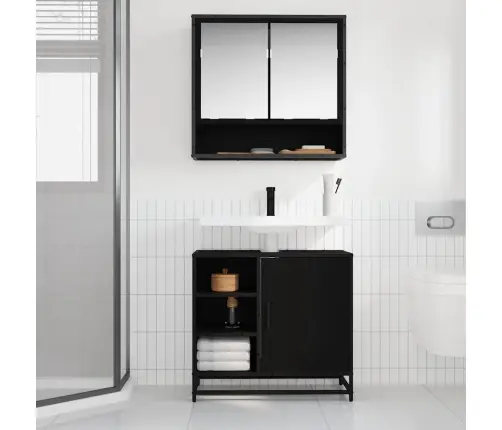 Vannas Istabas Mēbeļu Komplekts Ar Plauktu 2 Pcs Melns Ozolkoks Vidaxl