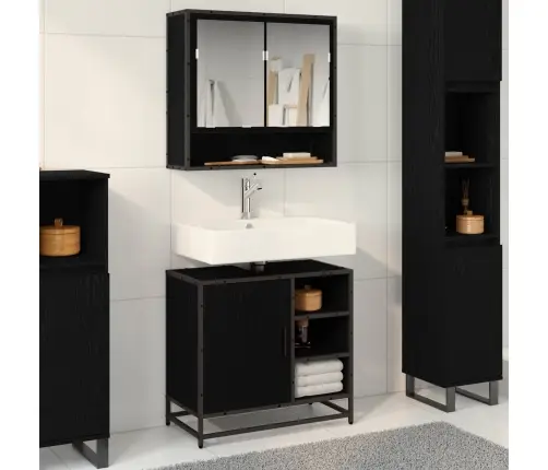 Vannas Istabas Mēbeļu Komplekts Ar Plauktu 2 Pcs Melns Ozolkoks Vidaxl